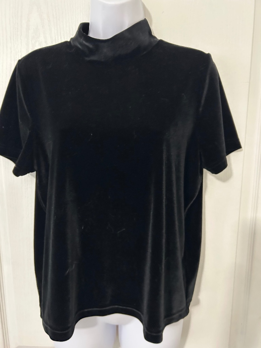Madewell Top Black Velvet Mockneck Short Sleeve Tee Blouse Size M